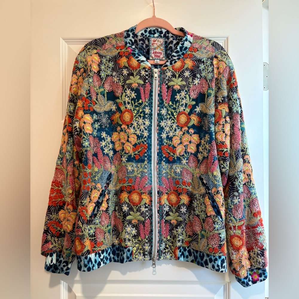 Johnny Was Limited Edition Multicolor Embroidered Bomber Jacket